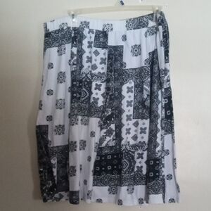 Black & White Patchwork Midi Skirt with Elastic Waistband